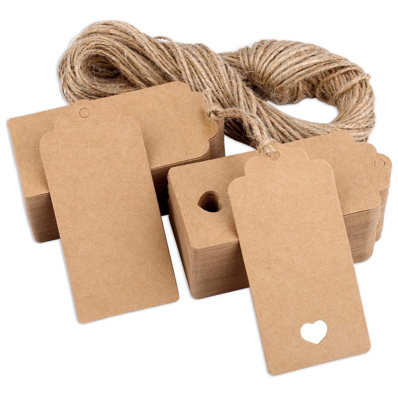 H&S Kraft Paper Blank Tags for Christmas Gifts - 120pcs Multi-Function Brown Paper Tag with String Attached for Weddings - Heart Shape Cut Gift Tags for Gift Bags and Decoration - Image 1